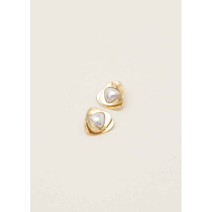 Lina Geometric Gold Pearl Earrings