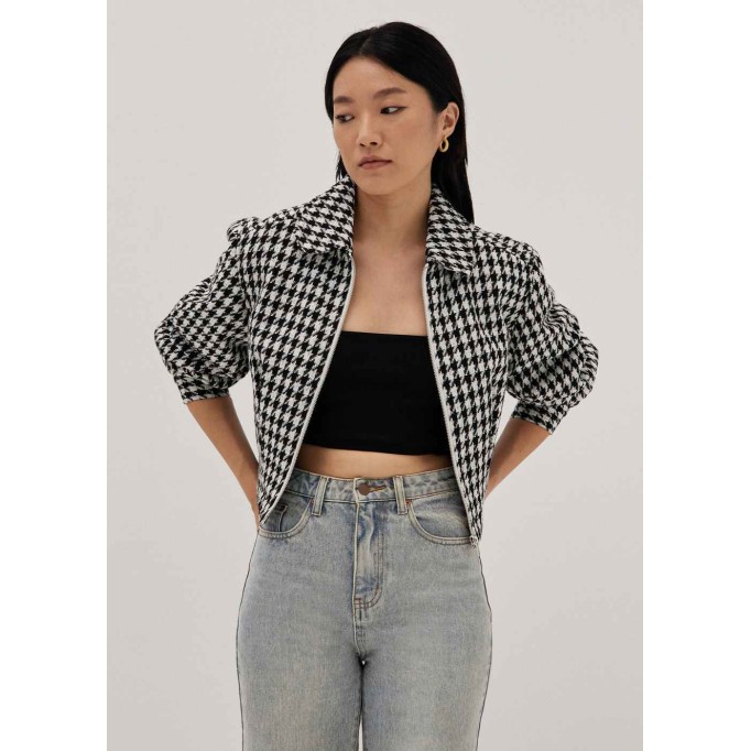 Valencia Houndstooth Quilted Crop Jacket