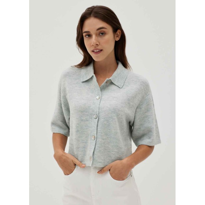 Tishya Knit Collared Button Up Top