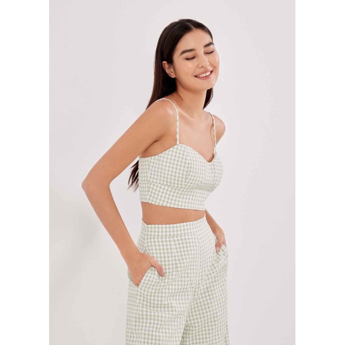 Riella Gingham Bustier Padded Crop Top