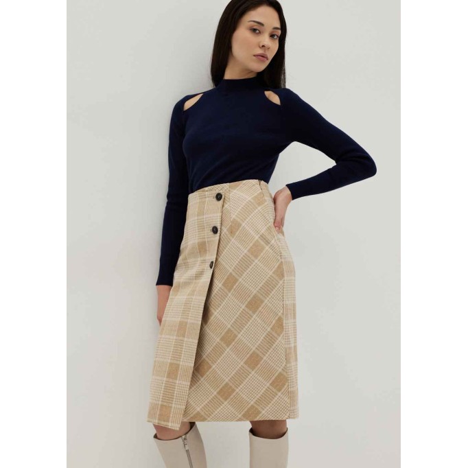 Aurinda Plaid Asymmetrical Pencil Skirt