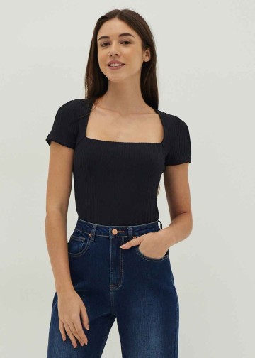 Trinity Ribbed Jersey Square Neck Top