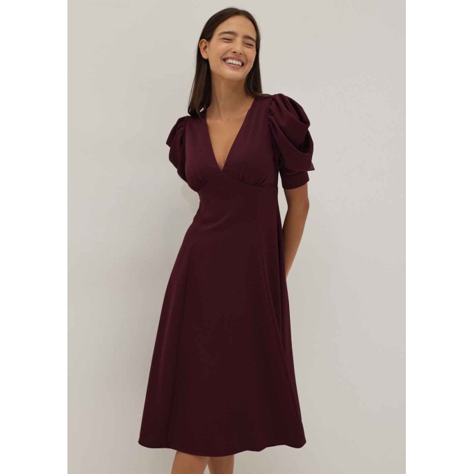 Cambrie Padded Cowl Sleeve Dress