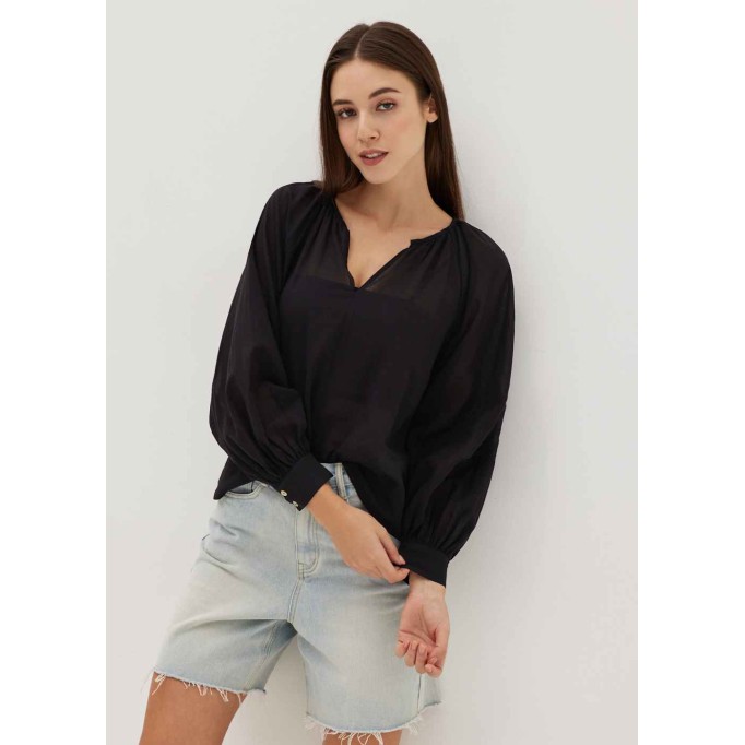 Elysia Relaxed Cotton Puff Sleeve Top