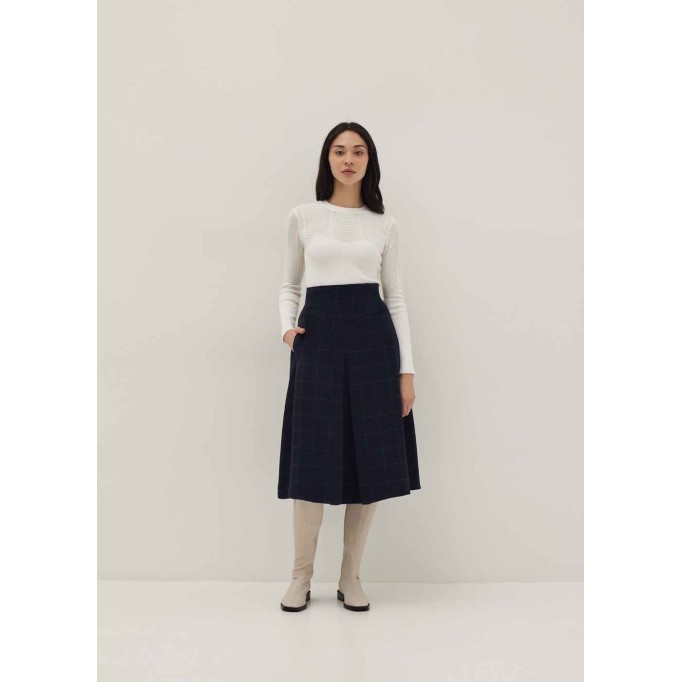 Madelyn Windowpane Plaid Wool Blend Skirt