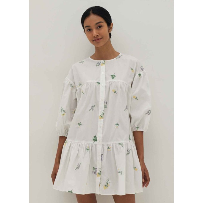 Felicia Embroidered Drop Waist Shirt Dress