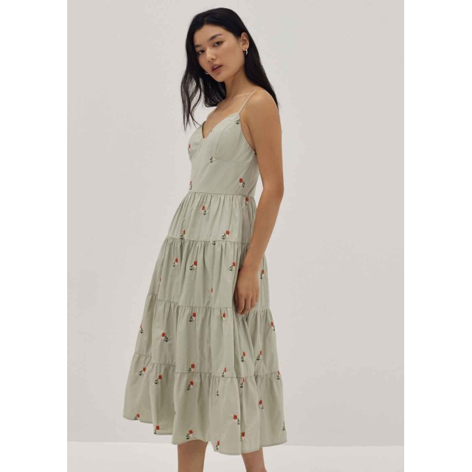 Reece Padded Embroidered Midi Dress