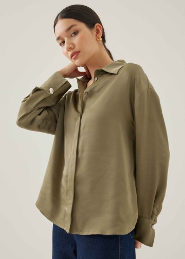 Pennie Satin Cuffed Sleeve Shirt