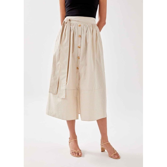 Yaara Pinstripe Poplin Midi Skirt