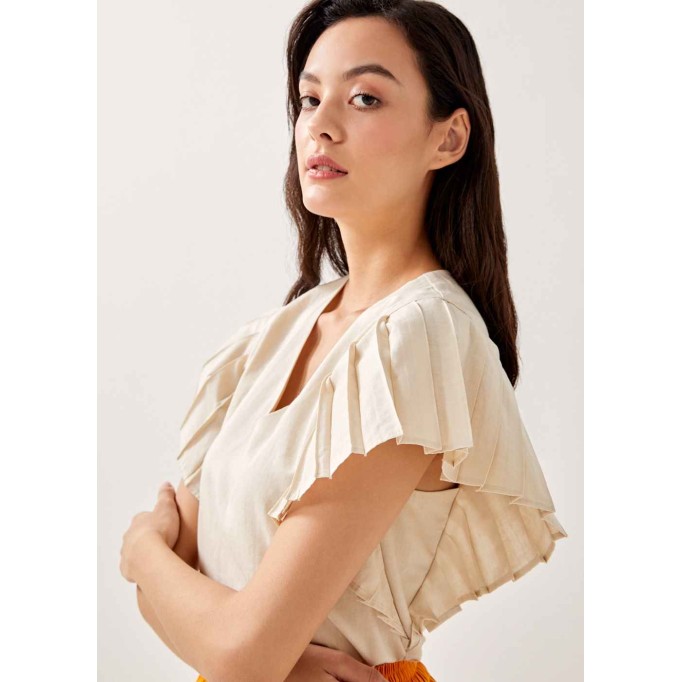 Anaiah Linen Pleated Sleeves Top
