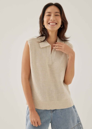 Roslyn Textured Relaxed Collared Tank Top